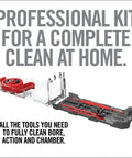 All In One 9mm Gun Cleaning Kit For 9mm 357 And 38 Cal Handguns With Bore Snake Bore Brush Set and red case open view