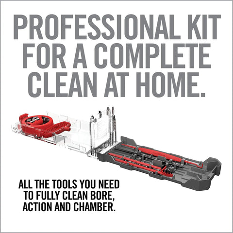 All In One 9mm Gun Cleaning Kit For 9mm 357 And 38 Cal Handguns With Bore Snake Bore Brush Set and red case open view