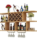 Solid Wood Wall Mounted Wine Rack With Stem Glass Holder Kickback Ready Industrial Vintage Vibe, 24cm wide, 69.8cm tall.