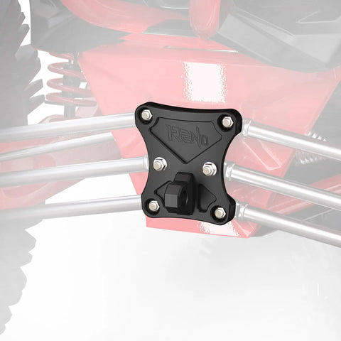 Beefy Rear Radius Rod Plate For UTV Aluminum Tow Hook Plate With D Ring And Soft Shackle Compatibility Fits Maverick X3 900 X Max Heavy Duty CNC Machined 7075 Aluminum Black 1Pc installed on rear suspension