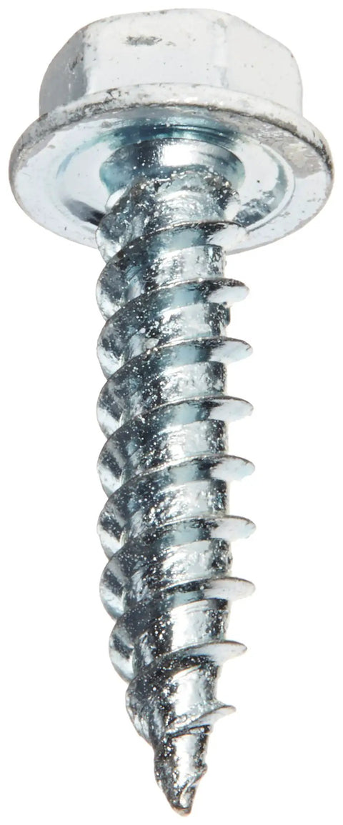 Pro Grade Heavy Duty Hex Washer Head Screws 8 X 3/4 Inch White Zinc Finish Unslotted Design Pack Of 1000 close-up view of screw head and threads