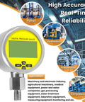 Heavy Duty 10000 PSI Digital Hydraulic Pressure Test Kit With Gauge, shown in use with pumps, hydraulics, and compressors.