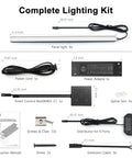Complete lighting kit for Six Pack Under Cabinet Lighting With Touch Control LED Light Bars, includes power cord, adapter, and control box.