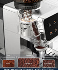Twenty Bar Bean To Cup Espresso Machine With Built In Conical Burr Grinder delivering precision grind settings and touchscreen features.