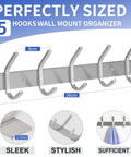 Sturdy Stainless Steel Wall Mount Coat Rack Set With Heavy Duty Hooks For Hats Towels Robes Jackets And Clothes Two Pack