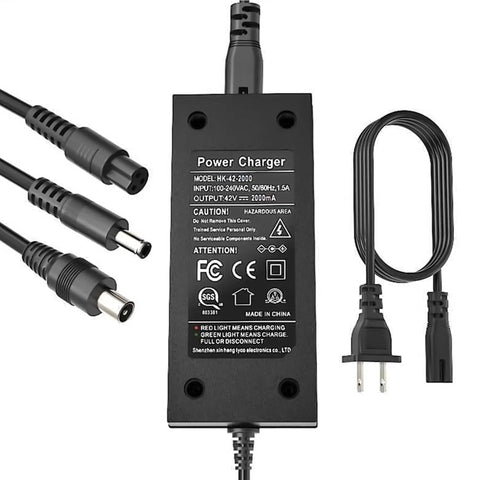 SGS Certified 42V 2A Fast Charger With Three Connector Types For 36V Lithium Batteries Compatible With Pocket Mod Sports Mod And Electric Scooters Worldwide