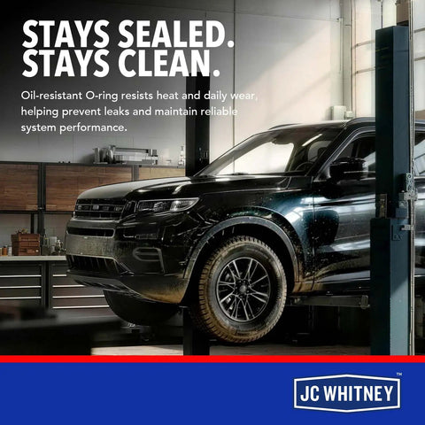 Black SUV on lift in garage, promoting oil-resistant O-ring for leak prevention, Serpentine Drive Belt Kit For 3.6L Jeep Grand Cherokee 2016-2022