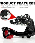 Rear Derailleur Tourney RD TZ500 Six Seven Speed Direct Mount, showcasing steel body and guide wheel, product features displayed.