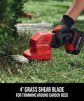 V20 4 Inch Cordless Handheld Grass Trimmer used for trimming grass edges near garden beds