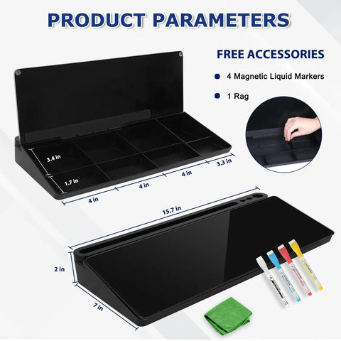 Glass Desktop Whiteboard With Storage And Keyboard Tray Go To Desk Accessory For Home Office And School Setup Black with markers