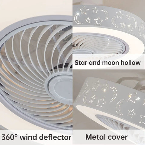 Low Profile Ceiling Fan With Lights And Remote, 3 Speed Dimmable Flush Mount 20 Inch Indoor Ceiling Fan showing star and moon design