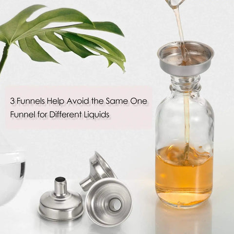 2 oz 60ml clear glass bottle with lid and funnel, part of 12 Pack 60ml Clear Glass Bottles With Lids And 3 Stainless Funnels Travel Set