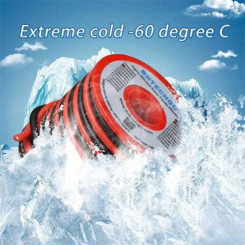 Red And Black Silicone Wire 14 Gauge Spool Two Separate Wires 20 Ft Each Ultra Flexible 14 AWG in icy environment