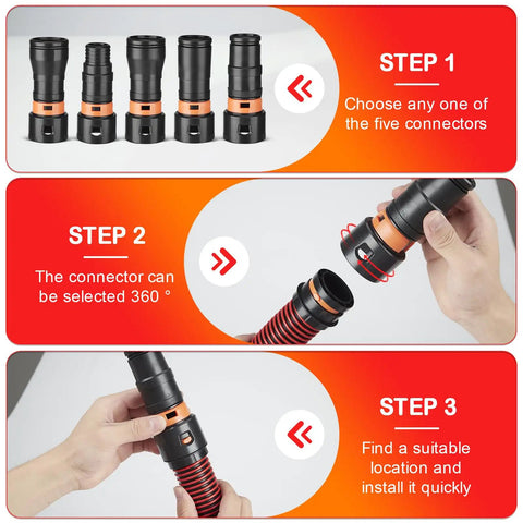 10 Ft Shop Vac Hose With 6 Adapters, Fits 1-1/4 Inch Vacuum Hose, Universal 0.9 To 1.75 Inch Fittings Installation Guide