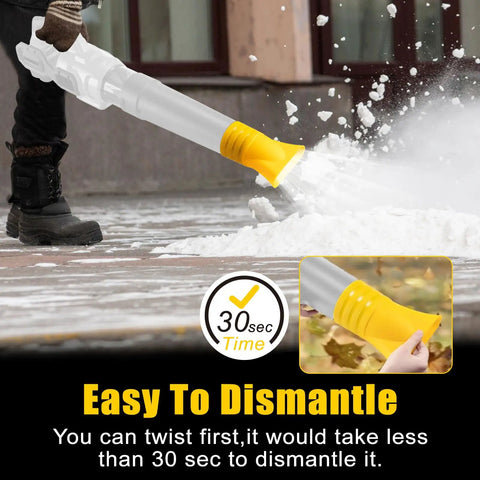 Flat Nozzle Attachment For DeWalt 60V Leaf Blower DCBL772X1 DCBL772B DCMBA572 No Tool Needed shown blowing snow