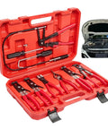 Rock Solid 9 Piece Hose Clamp Pliers Set With Flexible Shaft For Fast Repair And Damage Free Removal On Spring And Worm Gear Clamps Without Slipping In Tight Spots, red case open