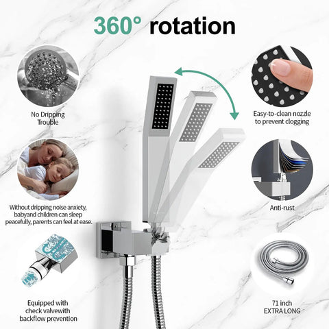 8 Inch Rain Shower Head And Handheld Shower System With Turbocharged High Pressure Water Flow All Metal Shower Faucet Trim Kits Polished Chrome Finish Durable 304 Stainless Steel Construction For Long Lasting Spa Grade Shower Experience - handheld nozzle with 360-degree rotation and anti-rust features