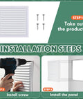 Installation steps for 4 Pack 6X6 Inch Heavy Duty Aluminum Attic And Gable Wall Vents With Mesh Guard For Roof Shed Exhaust.