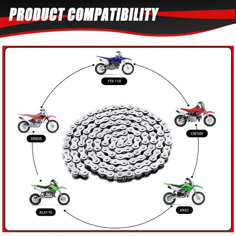 Beefed Up 420 Drive Chain 102 Link With Chain Breaker For CRF50 XR50 KLX110 PW80 TTR90 RM60 compatibility diagram