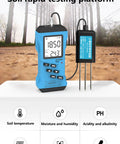 7 In 1 Soil Tester Digital PH Meter for Soil Moisture Temperature NPK Conductivity with Backlit LCD in a farm setting.
