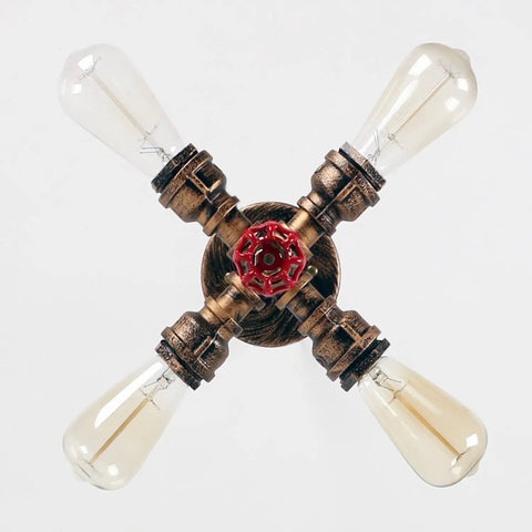 Farmhouse Rustic Copper Sputnik Ceiling Light Semi Flush Mount With Four E26 Sockets for kitchen, dining, or living room.