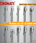Tingmate 10-piece tungsten carbide burr set with 1/4 in shank, double-cut spiral, for metal/stone woodworking