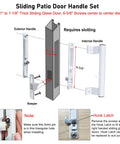 Sliding Glass Door Handle Set With Lock For Patio Doors Easy To Install Replacement For Damaged Hardware Exterior Lock For Security Fits One To One And One Eighth Inch Thick Doors Six And Five Eighths Inch Screw Hole Spacing Black Finish, installation diagram with parts labeled.