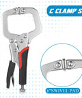 4 Piece Locking C Clamp Set Heavy Duty Welding Clamps Pliers Vise Grips With Swivel Pads 6 Inch 9 Inch 11 Inch Tough Grip For Craftsmen Home Workshop Projects, 6 inch swivel pad clamp close-up