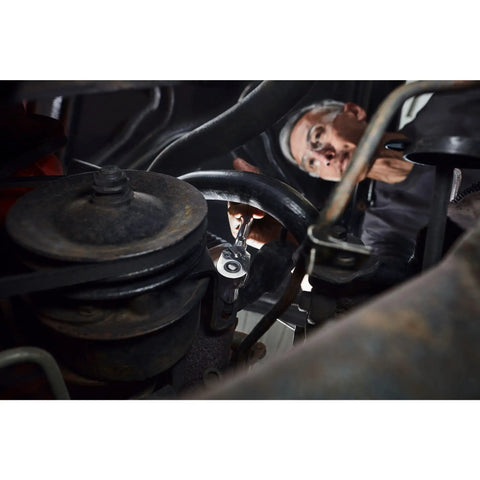 Mechanic using 1/4 Inch Drive 120 Tooth Ratchet With Quick Release And Dual Pawl, One Hand Operation, Rust Resistant Gun Metal Chrome Finish