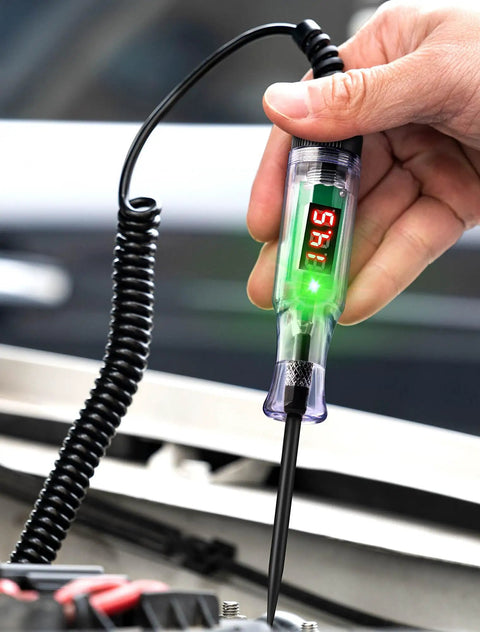 Digital Auto Test Light With 3 to 48V LED Readout and Voltmeter, Polarity Indicator, Stainless Probe, Garage Ready Car Electrical Tester for Fuses and Vehicle Diagnostics, handheld close-up