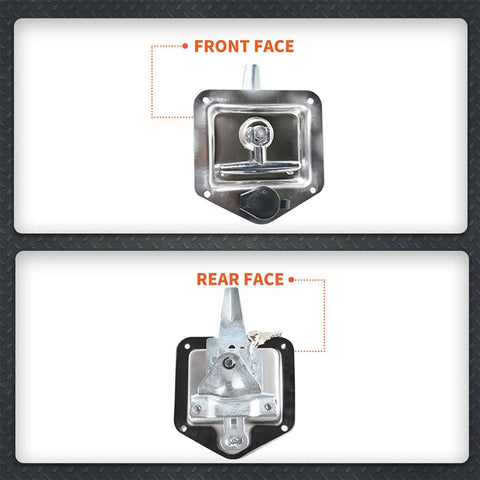 Front and rear view of 4 Pack Trailer Door Latch Set With T Handle Lock And Gasket RV And Toolbox Latch 304 Stainless Steel Highly Polished