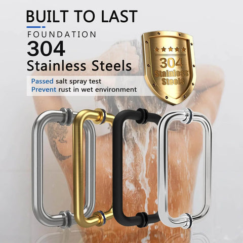 Three Glass Shower Door Handles For Sliding Frameless Doors In Brushed Nickel Finish Back To Back 304 Stainless Steel