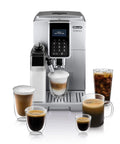 One Touch Espresso Machine With Automatic Milk Frother And Built In Grinder For Barista Level Lattes And Cappuccinos Dead Simple Top Shelf Silver Kitchen Setup with beverages.