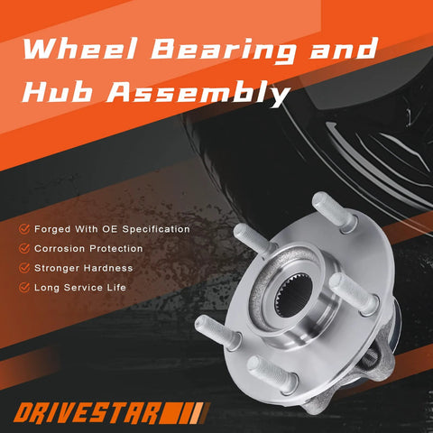 Front Wheel Hub And Bearing Assembly With ABS For Nissan Rogue 2008 2013 2014 2015 Rogue Select And Sentra 2007 2012 5 Lug Replacement Kit 513298 Durable Easy Install For DIY And Pros, showcasing design details and corrosion resistance features.