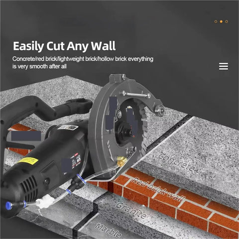 Bad Ass 195mm Electric Wall Chaser Concrete Cutter With Laser Aiming grooving into red brick, concrete, and granite surfaces.