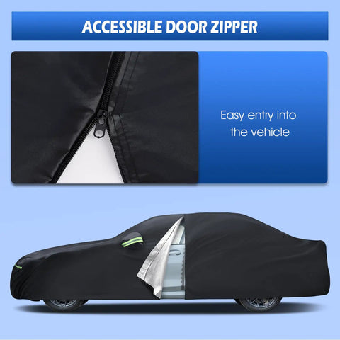 All Weather Custom Fit Car Cover For 2007 To 2025 BMW 3 Series M3 320i 325i 328i 330i 340i Waterproof Full Exterior Shield With Door Zipper And Cotton Lining showing door zipper feature