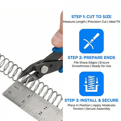 Cutting Two Pack 0.8mm Wire Compression Springs, 10mm Outer Diameter, 300mm Long with ruler for repair shop use