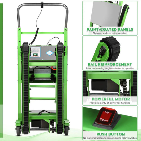 Heavy Duty Motorized Stair Climbing Dolly Features A Beefy 1250W Engine And Handles Up To 900 Lbs Of Cargo Easily On Inclines with paint-coated panels.