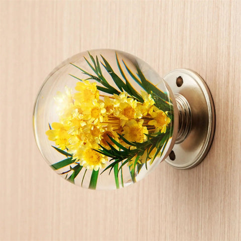 Swanky Resin Crystal Ball Cabinet Knobs Rad Furniture Pulls Durable Metal Wardrobe Handles with yellow floral design