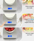 Pro Grade Ultra Precise Kitchen Scale For Cooking And Meal Prep With Easy Unit Conversion In Grams Ounces Milliliters And Kilograms, showing tare feature in use with tomatoes