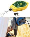 Spring Balancer Hanging Fixture Holder With Lock For Easy Tool Handling Pro Grade Portable Retractable Support 0.5kg To 1.5kg Weight Capacity Ideal For Workshops Garages And Job Sites, yellow spring balancer with hooked cable and drill use
