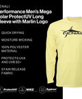 Men's UPF 50+ ProtectUV Mega Solar Long Sleeve Shirt, yellow with Marlin logo, moisture-wicking, UVA/UVB protection, polyester