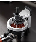 58mm Espresso WDT Distribution Tool With Twelve Sleek Needles And Fully Adjustable Depth over coffee grounds in portafilter.