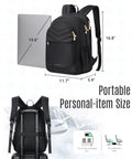Travel Backpack For Women With 15.6 Inch Laptop Compartment And USB Charging Port Water Resistant Large Capacity Go To Daypack next to laptop for size comparison.