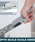 Person using Heavy Duty Handheld Hole Puncher with preset depth scale, built tough with 0.12, 0.24, and 0.31 inch hole sizes for 25 sheets.