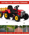 12V Kids Ride On Tractor With Trailer And Remote Control, Red Electric Tractor, EVA Wheels, Size shown, Suitable for Ages 3 to 6