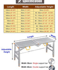 Heavy Duty Home Scaffolding Platform With Foldable Work Bench size chart and dimensions in centimeters.