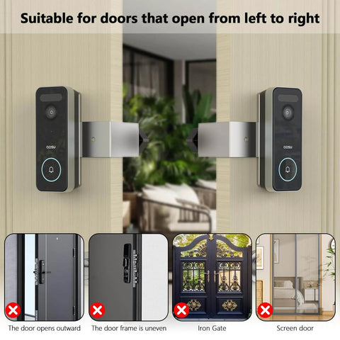 Anti Theft Aluminum Doorbell Mount Bracket With No Drill Design on inward-swinging door, compatible with Video Doorbell Ultra V8S, V8E.