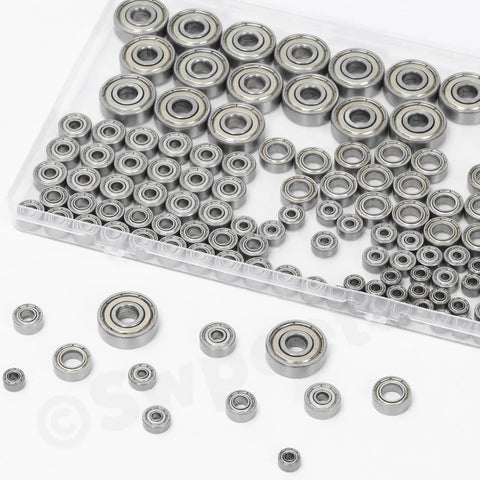 Ultimate Six Sizes Ball Bearings Kit With 36 Pieces 693ZZ 623ZZ 624ZZ 685ZZ 687ZZ 627ZZ, displayed in compartment tray