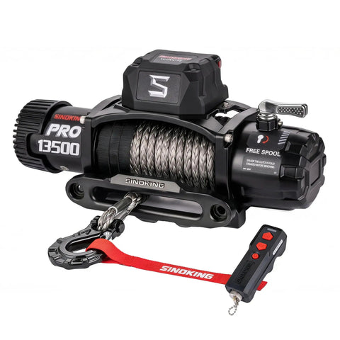 Pro Series 13500 Lb 12V Electric Winch With Synthetic Rope, 2 In 1 Wired And Wireless Remote, IP67 Waterproof, 7 HP Motor, Heavy Duty Recovery For Jeep SUV Truck And Trailer, with remote